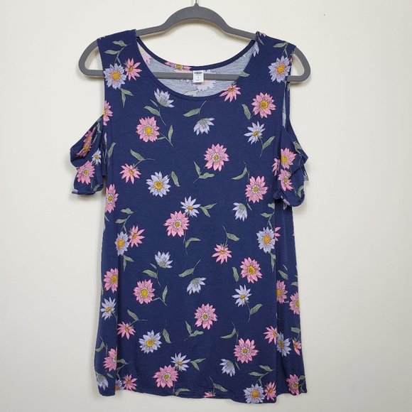 Old Navy Floral Blouse Womans Size L Navy Blue Pink - Picture 1 of 6